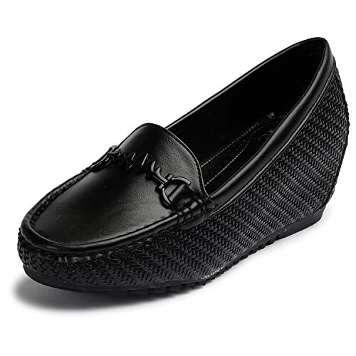 Image of XE Looks Women's Ballet Wedges Shoes | Comfortable and Trendy Slip-On Loafers with Cushioned Footbed and Textured Sole | Mules Wedges for Girls - Ideal for Casual and Formal Wear