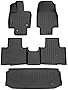 SMARTLINER Floor Mats 2 Rows & Cargo Liner Behind 3rd Row Set Black Compatible with 2020-2022 Toyota Highlander (Only Fits Models with Subwoofer in Cargo Area)