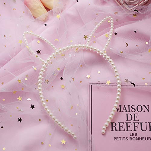 Litymitzromq Women Headband, Fashion Girls Cat Rabbit Ear Faux Pearl Beading Hair Hoop Headband Jewelry Decor Velvet Headband Bling Hair Clip Elastic Head Wrap Twisted Hair Accessories #TOP4