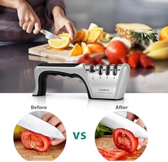 4-in-1 Knife Sharpener [4 Stage] with a Pair of Cut-Resistant Glove, Original Premium Polish Blades, Best Kitchen Knife Sharpener Really Works for Fruit Knife and Steel Knives, Scissors