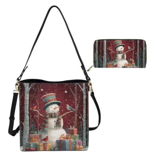 Image of HUGS IDEA Leather Purses and Handbag for Women Bucket Bag with Wrist Wallet 2 Packs
