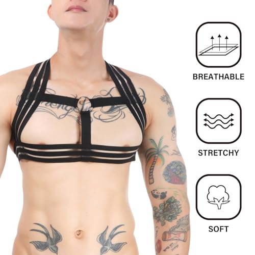 Image of Mens Harness Belt Nylon Elastic Body Shoulder Strap Sexy Halter Club Wear Cosplay Costume