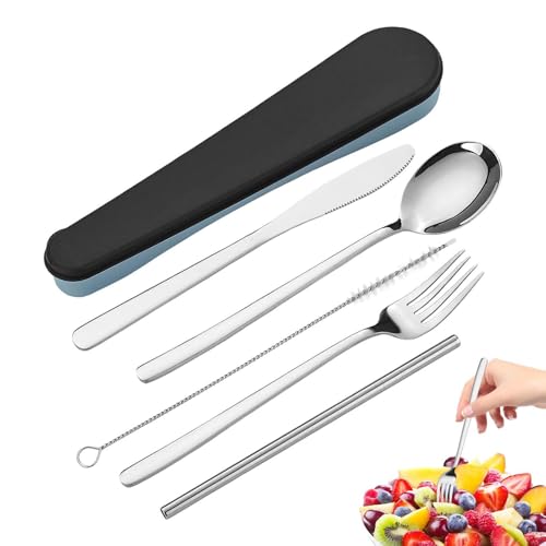 Juego de cubiertos portátil - Kit de Vajilla Portátil en Acero Inoxidable,Juego de cubiertos de acero inoxidable | Para mochileros escuela campamento viajes oficina picnic almuerzo al aire libre y más