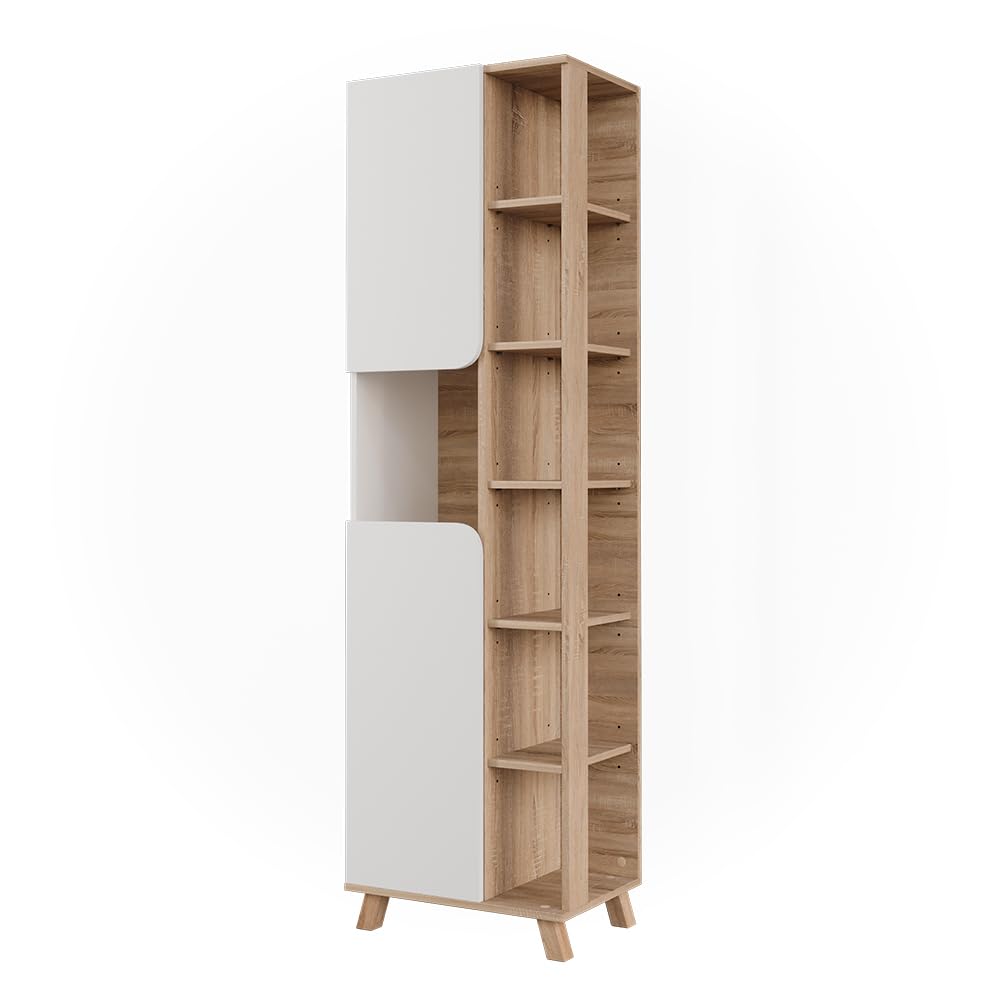 Vicco Armario de baño Karen, Sonoma/Blanco, 50 x 175 cm | con 2 puertas, para guardar artículos de baño y toallas