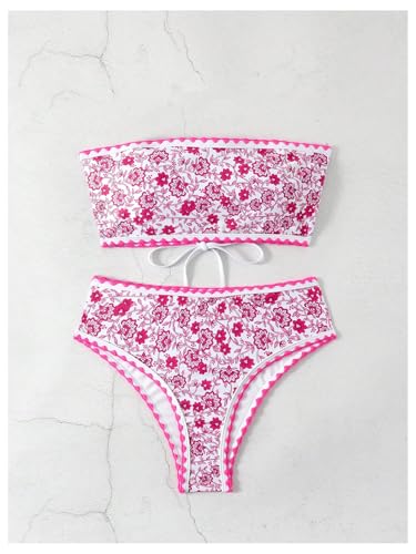 Maillot de bain 2 pièces à lacets et imprimé floral multicolore - 2