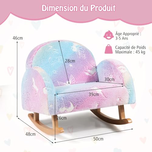 FANTASK Kindersofa Schaukelstuhl im Dunkeln Leuchtend, Kindersessel gepolstert aus Flanellstoff mit Rückenlehne & Armlehnen, Kindercouch für Kinder ab 2 Jahren
