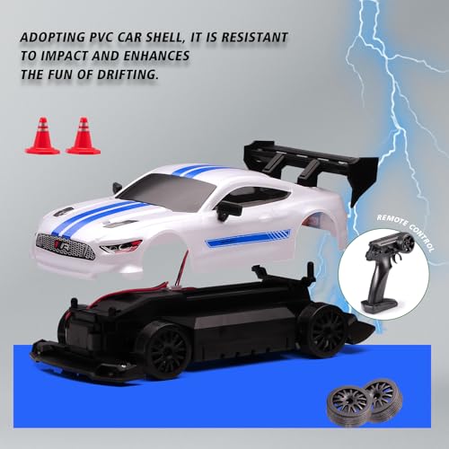 Image of 1:24 Scale RC Drift Car,4WD 2.4GHz High Speed Racing Hobby Sport Toy Car Vehicle with LED Lights,Racing and Drift Wheels for Adult Boys Girls Kids Gift (8602-White)
