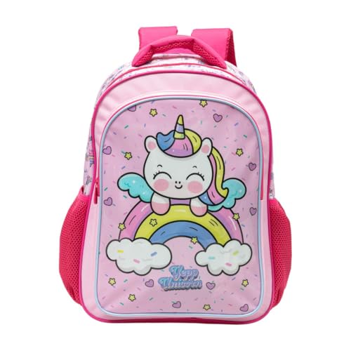 Mochila Costas Unicornio Nuvem Infantil Escolar Menina (Rosa)