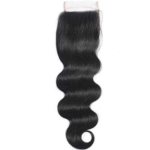 Misoun Hair Free Part Lace Closure 4x4 Body Wave Brazilian Virgin Human Hair 130% Density Lace Closure Natural Black Color Hair(18 Inch, 35g)