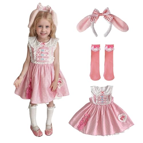Kids Cute Ruffle Sleeve Dress Girls Casual Dresses with Headband and Socks for Party Birthday Outfit