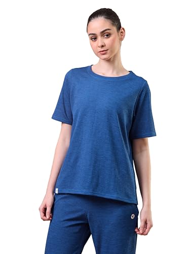Image of TECHNOSPORT Women Relaxed Fit Cubic Melange Round Neck T-Shirt | Quick Dry Polyester Casual Tee with UPF 50+ UV Protection, Anti-Microbial & Double Cool Technology