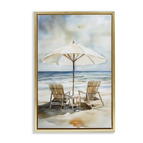 Watercolor Paradise Beach Scene, 20 x 30 Inch Canvas in Floater Frame