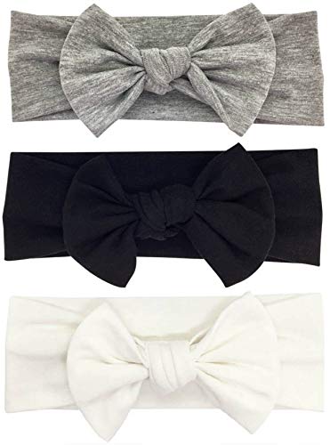 Babygiz Baby Girl Headbands-Infant,Toddler Cotton Handmade Hairbands with Bows Child Hair Accessories (Black, Gray, White, 3)