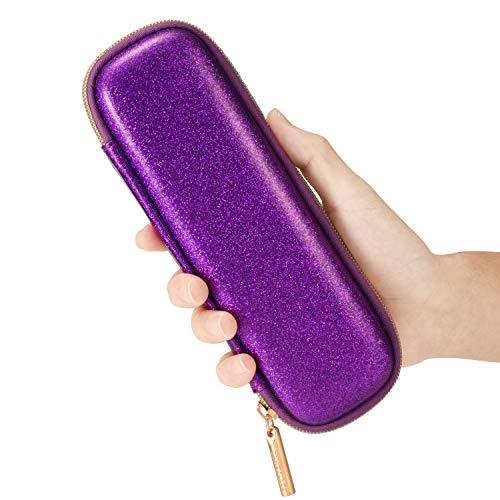 Comfyable Pencil Holder Pencil Case for Apple Pencil, Pen Accessories Elastic Strap Sleeve Protective Carrying Case for USB Cable AirPods with Mesh Pockets, Purple Glitter