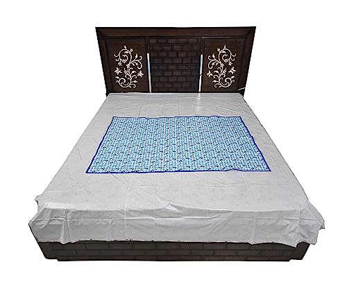 Image of EcoSoft Plastic Sheet,PVC Sheet for Kids,Rubber Sheet for Babies,Bed Wetting Protector(90 x 135 cm) (Blue Alphabet & Blue Baby Bottle)