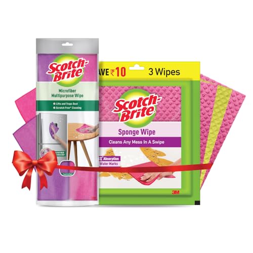 Scotch-Brite Microfiber Multipurpose Wipe 2N and Scotch-Brite Sponge Wipe 3N Resusable Kitchen Cleaning