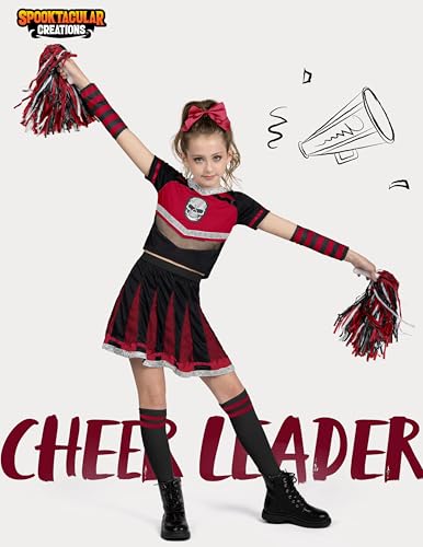 Spooktacular Creations Halloween Cheerleader Costume Girls, Bad Spirit Costume for Kids, Skull Scary Outfit with Accessories
