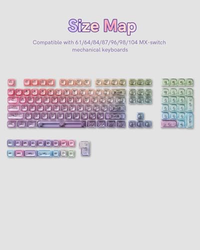 Image of Purple Gradient Clear Keycaps, 125 Keys MOA Profile Transparent Keyboard keycaps, Shine Through Key caps, Compatible with 60%, 65%, 75%, 96%, Full-Sized Layout Mx Switches Mechanical Keyboard