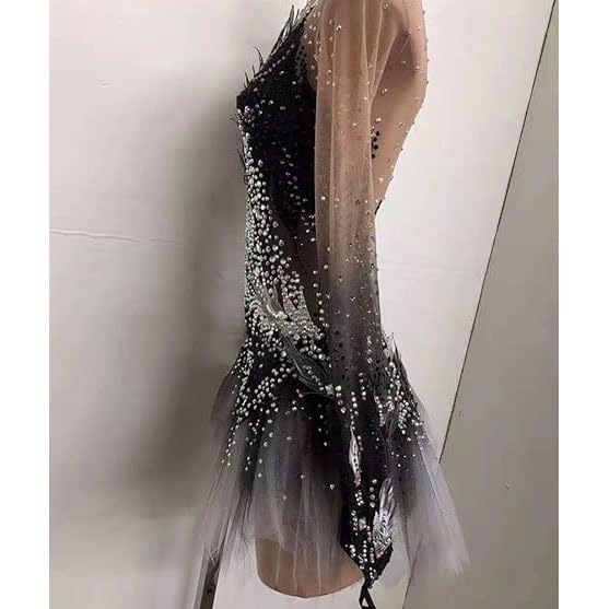 Abito da Gara per Pattinaggio Artistico su Ghiaccio da Donna Costume Sportivo A Maniche Lunghe per Pattinaggio A Rotelle Body da Ginnastica Professionale per Ragazze