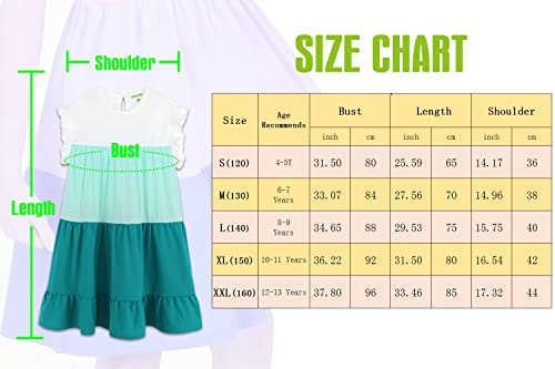 Modafans Girls Ruffle Sleeve Tiered Swing Flowy Dress Colorblock Casual Loose Fit Midi Dress For Girls 8-9T，Fresh Turquoise #TOP5