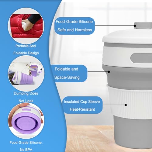 2 Pack Collapsible Cup,Travel Mugs For Hot Drinks,Reusable Travel Cup,Collapsible Coffee Cup With Lid,Collapsible Cups For Travel,Foldable Cup For Picnic,Hiking,Camping - Image 3