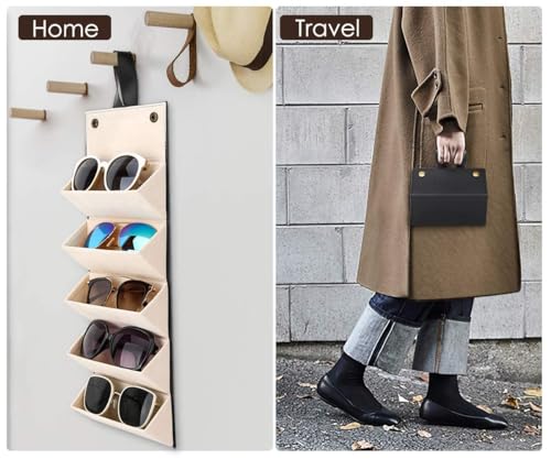 منظم النظارات الشمسية من سيلينسيو مع 5 فتحات، حافظة نظارات للسفر، شنطة تخزين المحمولة، قابلة للطي، علبة عرض للنساء والرجال، أسود، جلد