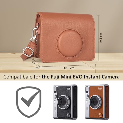 MUZIRI KINOKOO Case for Fuji Instax Mini EVO Instant Camera - PU Leather Mini EVO Protective Case in Lychee Texture Horizontal Style - with Adjustable Shoulder Strap