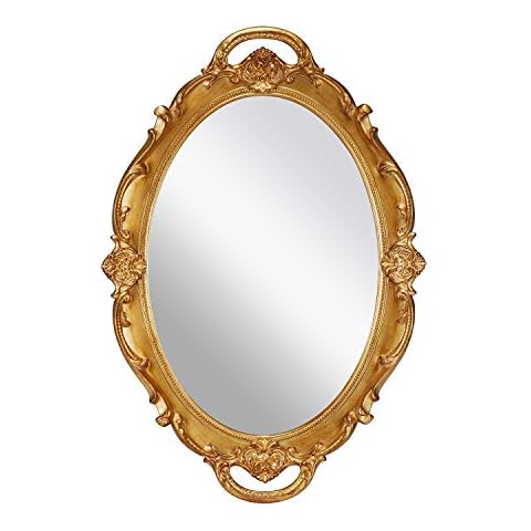 OMIRO Decorative Wall Mirror, Vintage Carved Hanging Mirrors for Bedroom Living-Room Dresser Decor, Oval Antique Gold, M Cover