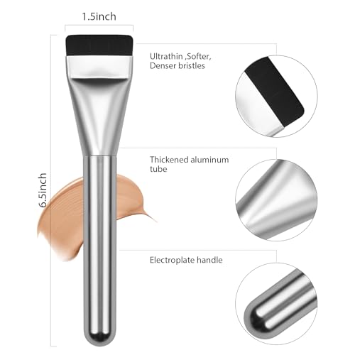Flat Foundation Brush,Korean Makeup Brush Spatula Facial Brush for Liquid Foundation,Premium Face Makeup Brush for Blending Cream (Silver) - Image 4