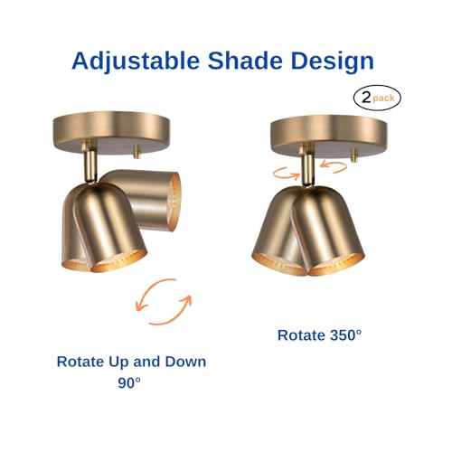 Image of 2 Pack 1 Light Track Lighting Modern Ceiling Spotlight Indoor with Matte Brass, Multi-Directional Adjustable Wall Mount Spot Lights for Bedroom Living Room Hallway Kitchen Corridor Stairs