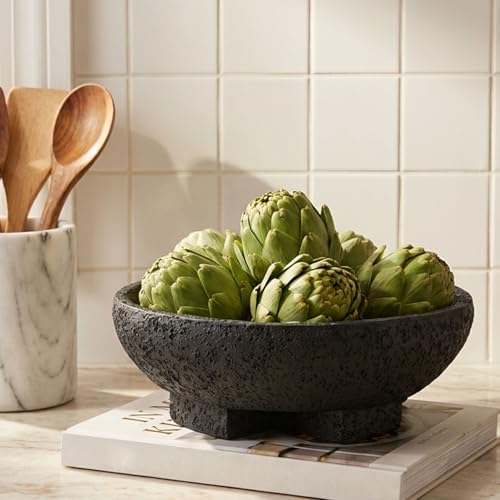 FESTGLOX Black Decorative Bowl Large Fruit Bowl for Kitchen Counter