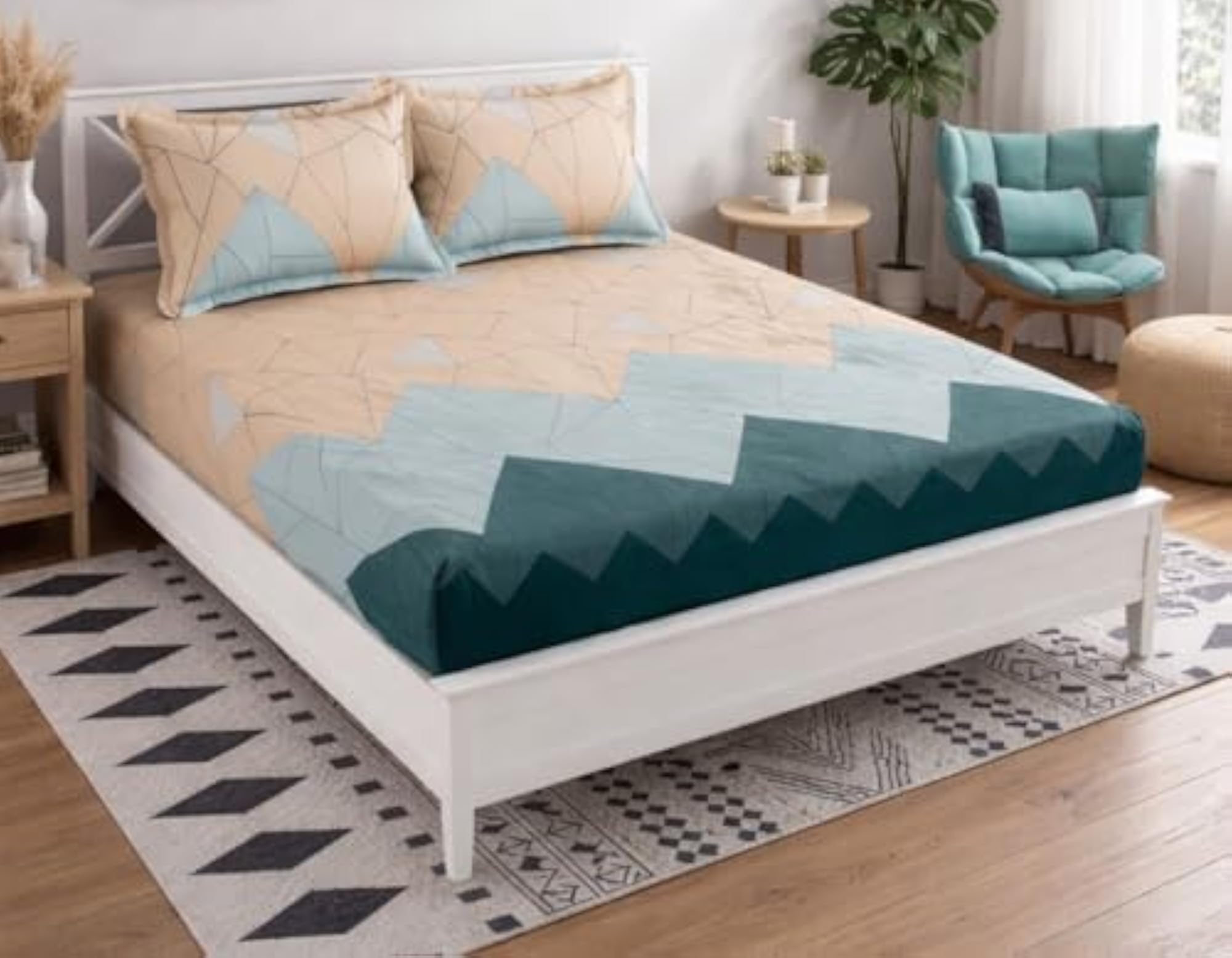 400 TC Glace Cotton King Size Bedsheet with 2 Pillow Covers