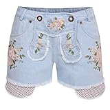 Krüger Dirndl Kurze Jeans-Lederhose Aurelie in Hellblau, Größe:36, Farbe:Hellblau