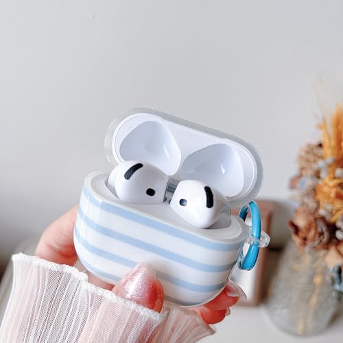 Image of MINSCOSE for AirPods 4 Clear Case,Cute Stripes Aesthetic Pattern Design with Trendy Keychain Ring,Soft TPU Anti-Drop Shockproof Protective Cover with Cleaner Kit for Girls Women-Blue