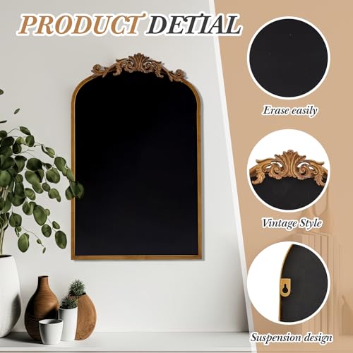 Wonderjune Arch Chalkboard 19 x 31 Inch Magnetic Gold Framed Vintage Chalkboard Wall Wedding Seating Chart Board with 8 Liquid Chalk Markers and Wipe Cloth for Home Kitchen Bar
