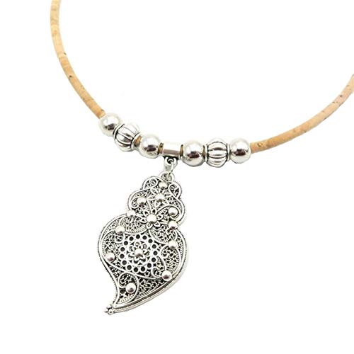 Handmade Cork Portuguese Cork Necklace with Heart of Viana Pendant - Organic, Eco-Friendly Wear and Tear Resistant, Waterproof - Vegan Gift