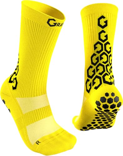 SENDA Gravity Pro Grip Socks with Non-Slip Technology, Soccer, Running, Basketball, Unisex, Crew Length, Yellow, Medium (US Men 5-8, Women 6-9)