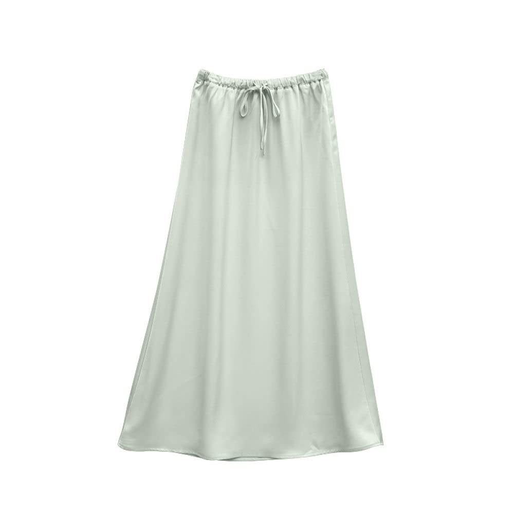 OZEO Röcke Damen,Satin Maxiröcke Für Frauen Salbeigrün Hohe Taille Kordelzug Faltenrock Mit Reißverschluss Sommer A-Linie Swing Geraffte Elegante Lange Röcke Für Mädchen Damen,M