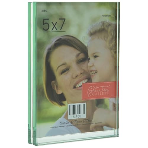 Hobby Lobby Green Tree Gallery Glass Picture Frame, Double-Sided Clear, Freestanding, Blocked Glass for Home or Office (Clear Glass, 5X7)