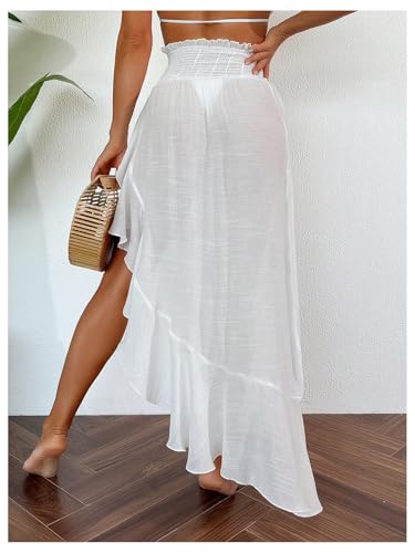 SweatyRocks Women's Sheer High Slit Ruffle Trim Bathing Suit Beach Cover up Skirt2