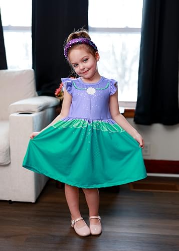 Image of Disney Frozen Elsa Princess Minnie Mouse Stitch Toddler Girl Dresses 2 Pack Short Ruffle Sleeve Costume Set Outfit 2-13 Years