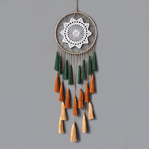 Image of Artilady Macrame Dream Catchers for Bedroom - Tassel Wall Hanging Handmade Dreamcatchers Home Decor with Tassel Feather Ornament Craft Blessing Gift (Green Mix)