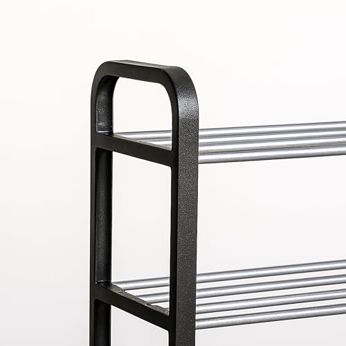 KEPLIN 5 Tier Shoe Slots Rack - Space Saving Shoe Storage Organiser with Quick, Tool-Free Assembly - Shoe Slots Holds 15-20 Pairs - Dimensions (L) 75.5cm x (W) 18.5cm x (H) 75.5cm - Black