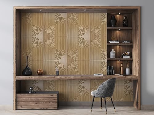Image of Aura 3D Wooden PVC Wall Panel,Fluted Groove & Circular Texture Design,Waterproof Wall Cladding Sheet for Home Decor,Living Room, Bedroom,Office Wall Panels (50x50 cm) (Cover Area 2.7 Feet)