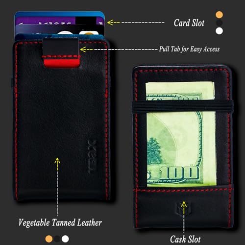Image of RFID Minimalist Slim Wallet for Men and Women, Holds Up to 12 Cards, Cash, Key Thin and Lightweight Credit Card Holder, Black Eco Leather