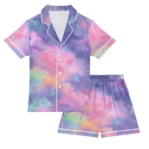 Colorful Clouds Light Spots Pajamas Set Soft Pjs Sets 2 Piece Short Sleeve Sleepwear Casual Loungewear