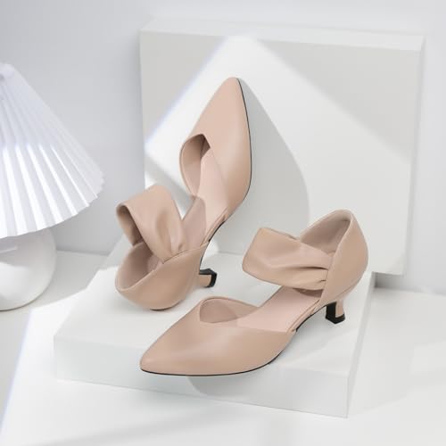 Image of RIBONGZ Kitten Heels for Women Closed Toe Comfortable Low Heels Pointed Toe Sexy Slip on Pumps Bridal Party Dressy Shoes