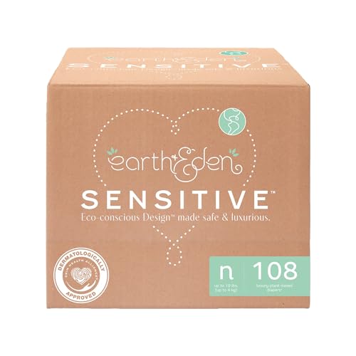 Image of Earth & Eden Sensitive Baby Diapers, Newborn (108 Count) - Eco-Conscious & Hypoallergenic Diapers - No Harsh Chemicals - Comfortable and Gentle on Skin - Dermatologically Approved