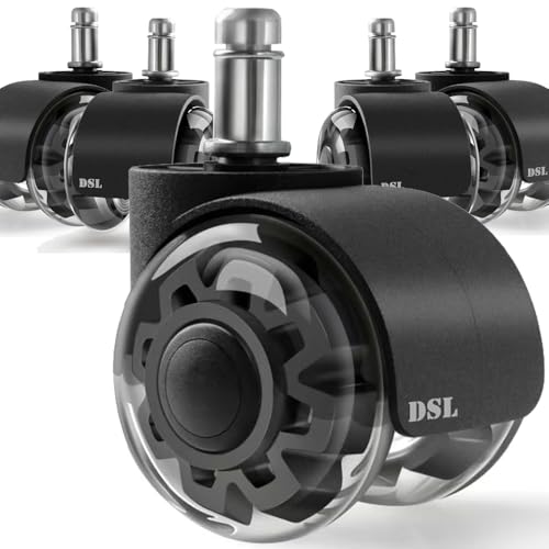 Office Chair Wheels DSL Rubber Chair Casters Replacement Pack of 5 for Home and Office - Universal Size Supports up to 295kg/650lbs (Not 1KEA) Suitable for All Types of Floors