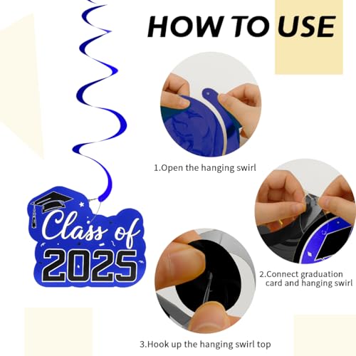 Image of Graduation Hanging Swirls, Graduation Decorations Class of 2025, 30 PCSBlue and Black Graduations Party Decoration Congrats Grad Hanging Swirls Ceiling Streamers for School Graduations Party Supplies